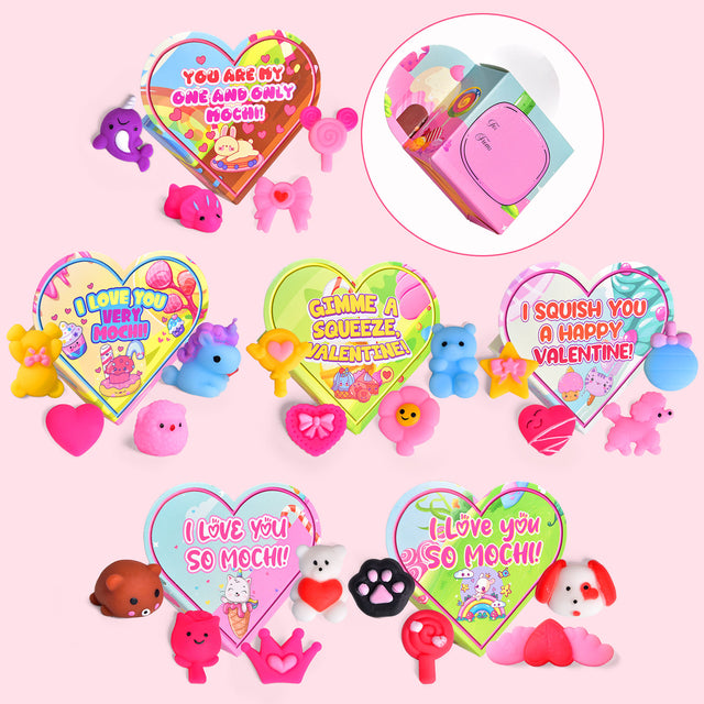 28PCS Valentine Mochi Squishy Soft Toys with Heart Gift Box Set