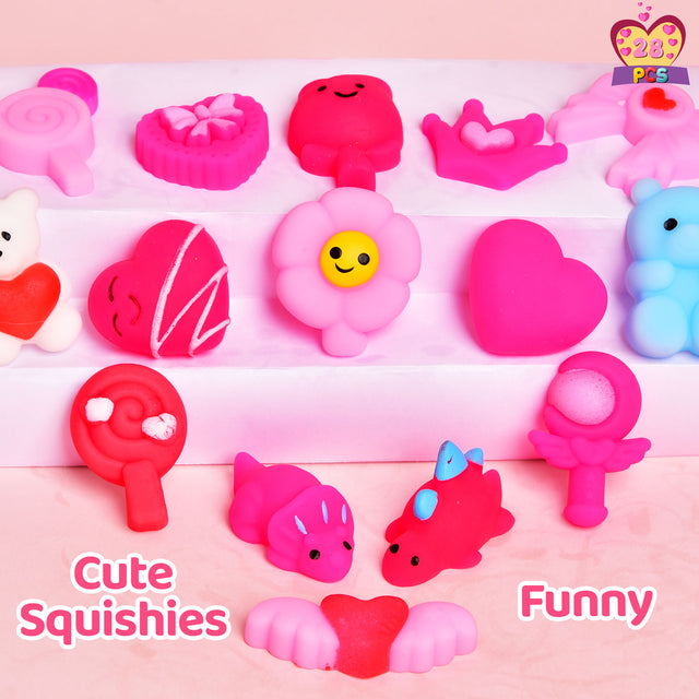 28PCS Valentine Mochi Squishy Soft Toys with Heart Gift Box Set