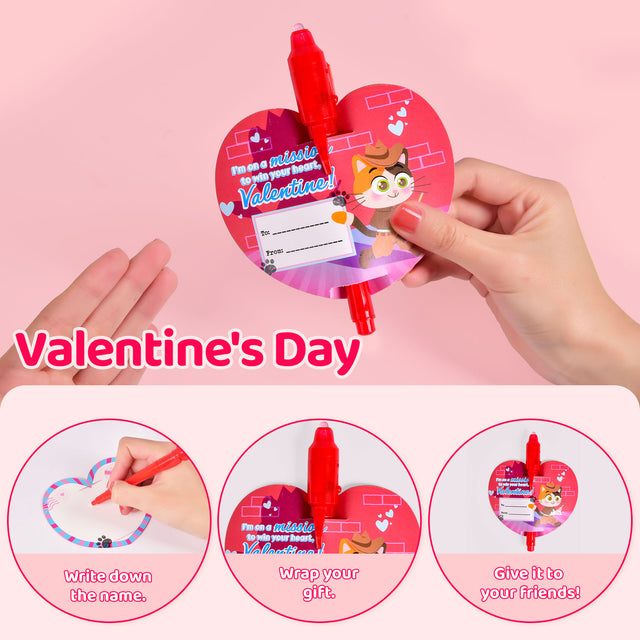28PCS Valentine Top Secret Invisible Spy Pens with Heart-Shaped Cards