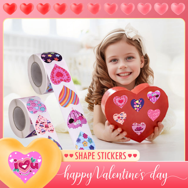 2PCS Assorted Valentine-Themed Heart Sticker Rolls