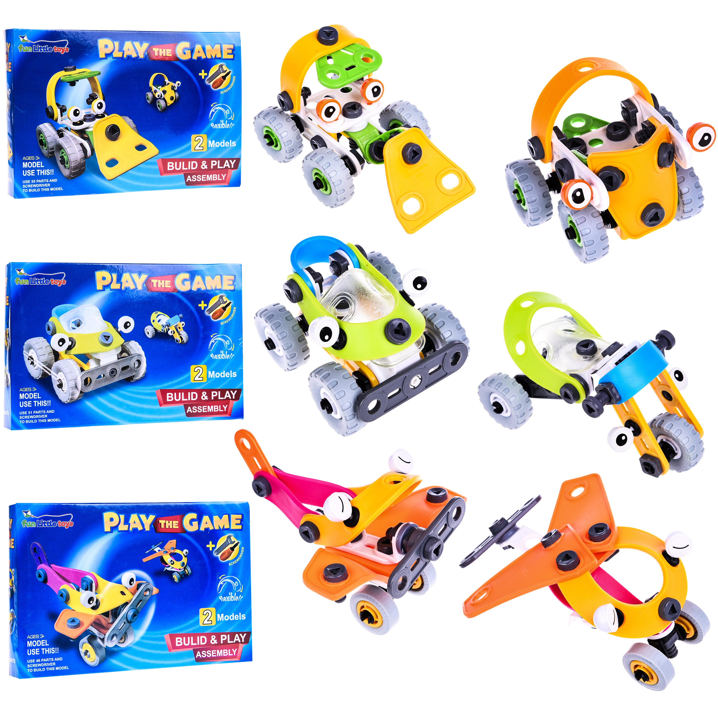 2PCS Build Play Take Apart Assemble Truck Vehicles 3D Puzzle Set Ear funlittletoys