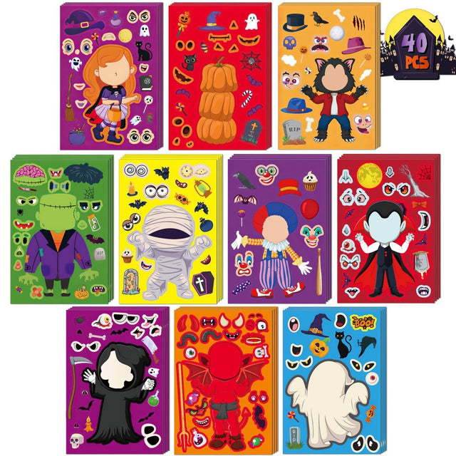 40 PCS Halloween Make a Face Stickers - PopFun