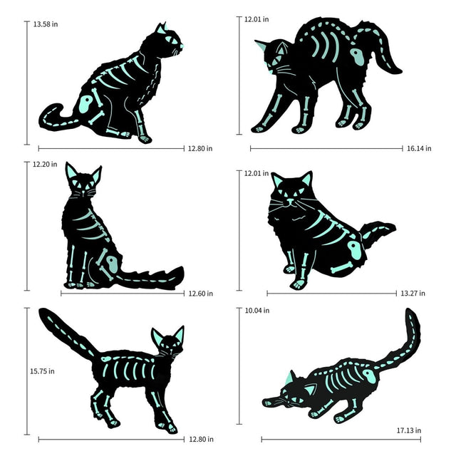 6 Pcs Glowy Black Cats Halloween Yard Signs - PopFun