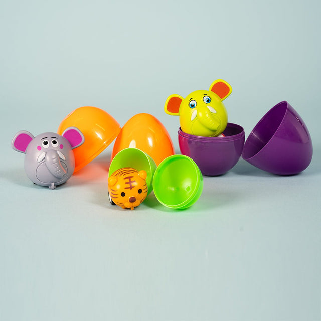 Prefilled Easter Eggs with Animal Pull Back Cars 12 Pcs - Wholesale - PopFun