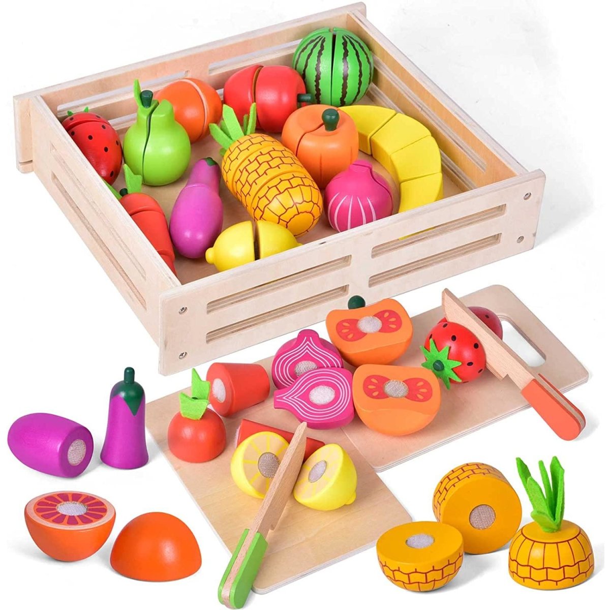 wooden kitchen toy cut vegetable fruit